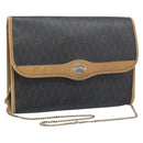 Christian Dior Honeycomb Canvas Chain Shoulder Bag PVC Black Gold Auth 189935-1