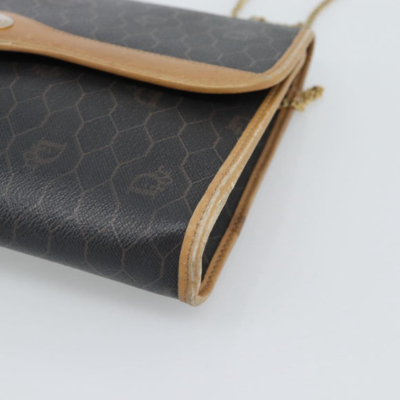 Christian Dior Honeycomb Canvas Chain Shoulder Bag PVC Black Gold Auth 189935
