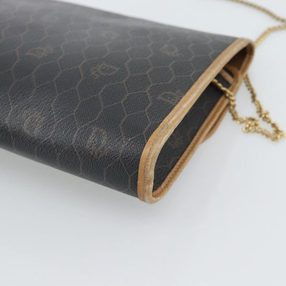 Christian Dior Honeycomb Canvas Chain Shoulder Bag PVC Black Gold Auth 189935