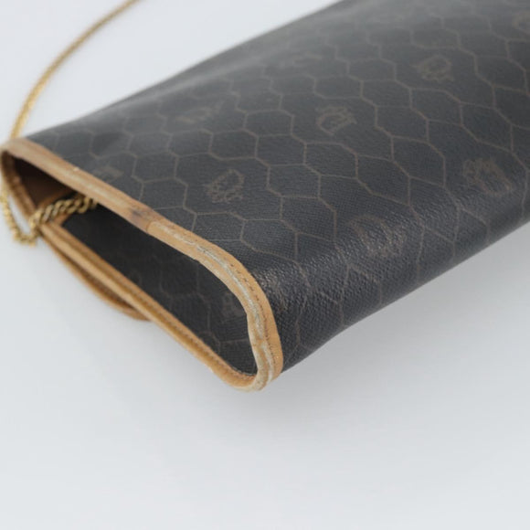Christian Dior Honeycomb Canvas Chain Shoulder Bag PVC Black Gold Auth 189935