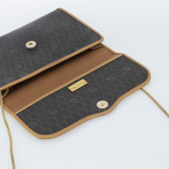 Christian Dior Honeycomb Canvas Chain Shoulder Bag PVC Black Gold Auth 189935
