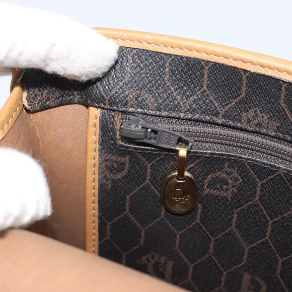 Christian Dior Honeycomb Canvas Chain Shoulder Bag PVC Black Gold Auth 189935