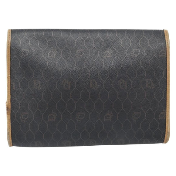 Christian Dior Honeycomb Canvas Chain Shoulder Bag PVC Black Gold Auth 189935