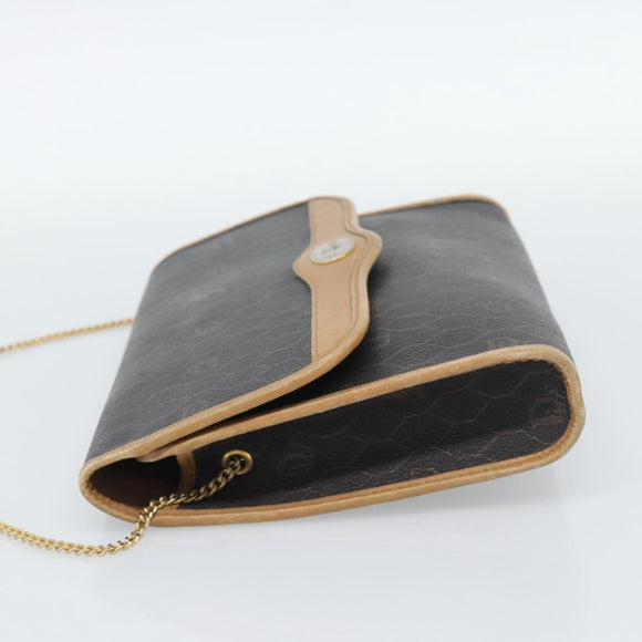 Christian Dior Honeycomb Canvas Chain Shoulder Bag PVC Black Gold Auth 189935
