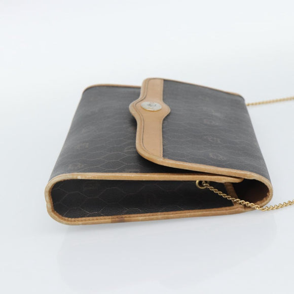 Christian Dior Honeycomb Canvas Chain Shoulder Bag PVC Black Gold Auth 189935