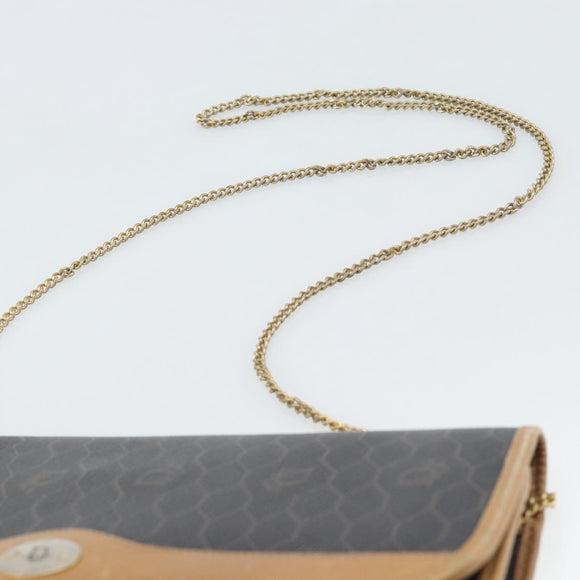 Christian Dior Honeycomb Canvas Chain Shoulder Bag PVC Black Gold Auth 189935