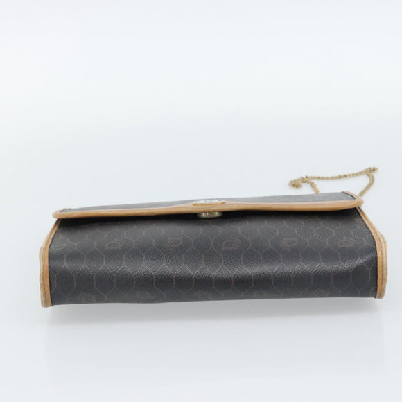 Christian Dior Honeycomb Canvas Chain Shoulder Bag PVC Black Gold Auth 189935