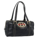 GUCCI Web Sherry Line Hand Bag PVC Canvas Black Gold 170009 Auth 189937-1
