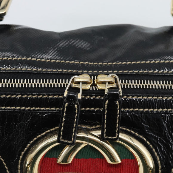 GUCCI Web Sherry Line Hand Bag PVC Canvas Black Gold 170009 Auth 189937
