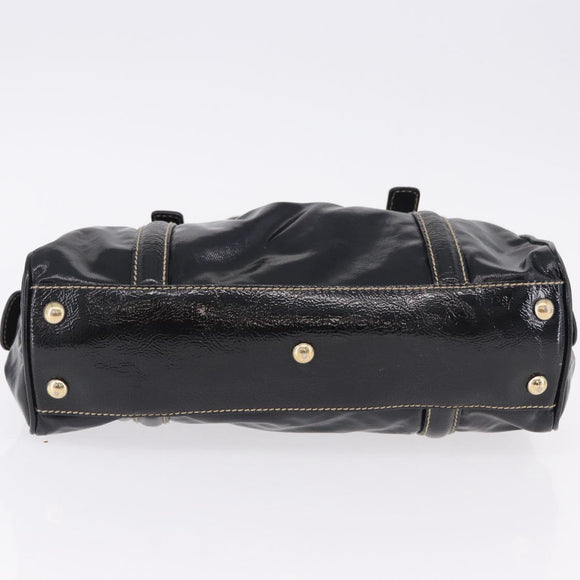 GUCCI Web Sherry Line Hand Bag PVC Canvas Black Gold 170009 Auth 189937
