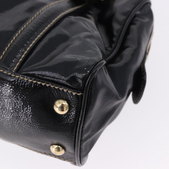 GUCCI Web Sherry Line Hand Bag PVC Canvas Black Gold 170009 Auth 189937