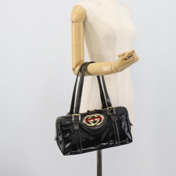 GUCCI Web Sherry Line Hand Bag PVC Canvas Black Gold 170009 Auth 189937