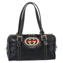 GUCCI Web Sherry Line Hand Bag PVC Canvas Black Gold 170009 Auth 189937-2