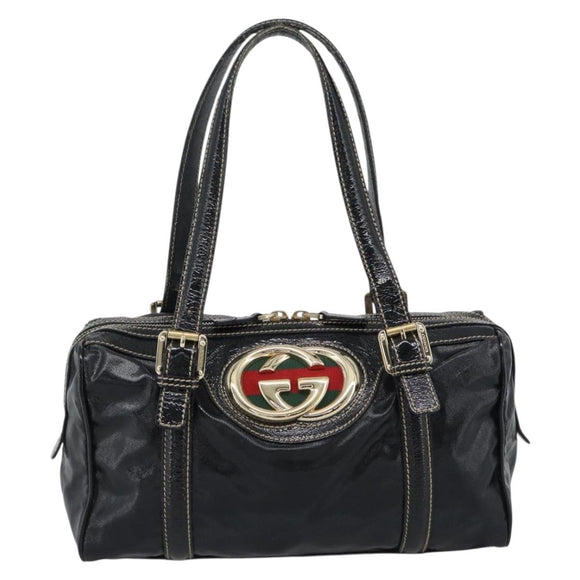 GUCCI Web Sherry Line Hand Bag PVC Canvas Black Gold 170009 Auth 189937