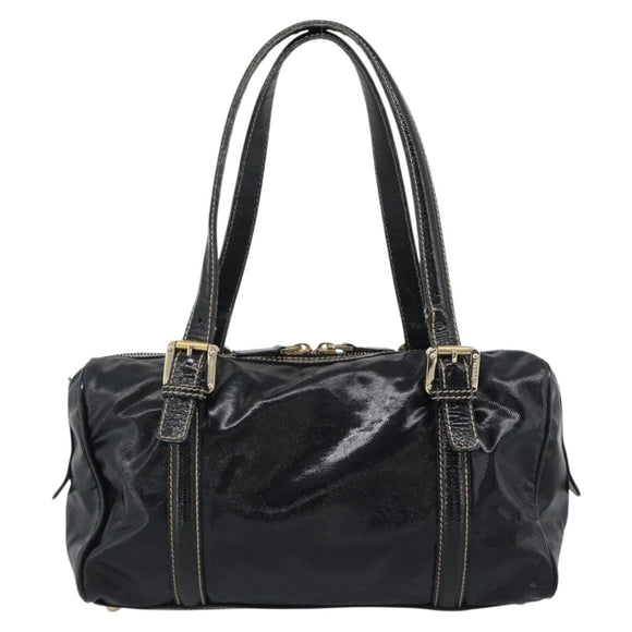 GUCCI Web Sherry Line Hand Bag PVC Canvas Black Gold 170009 Auth 189937