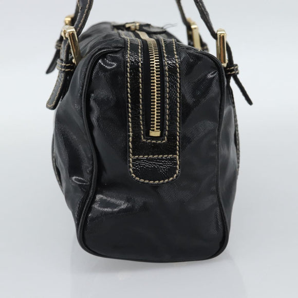 GUCCI Web Sherry Line Hand Bag PVC Canvas Black Gold 170009 Auth 189937