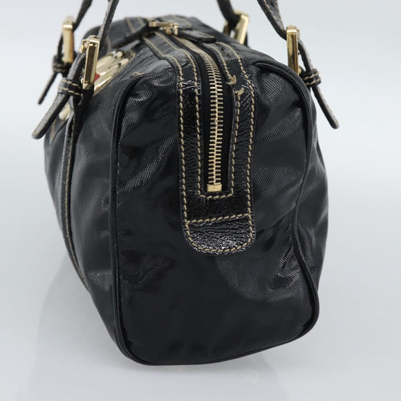 GUCCI Web Sherry Line Hand Bag PVC Canvas Black Gold 170009 Auth 189937