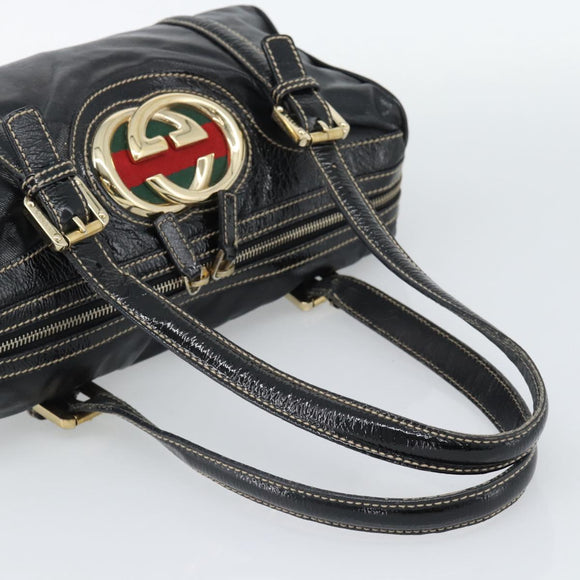 GUCCI Web Sherry Line Hand Bag PVC Canvas Black Gold 170009 Auth 189937