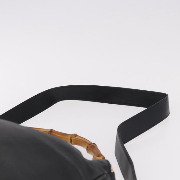 GUCCI Bamboo Shoulder Bag Leather 2way Black Gold 001 3444 1577 Auth 189938