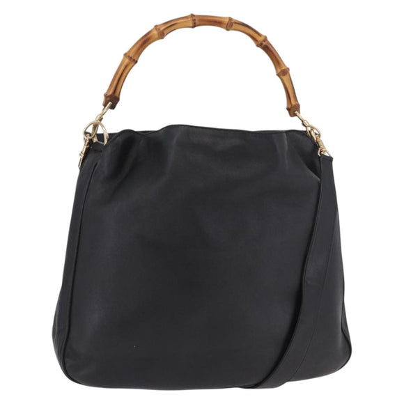 GUCCI Bamboo Shoulder Bag Leather 2way Black Gold 001 3444 1577 Auth 189938