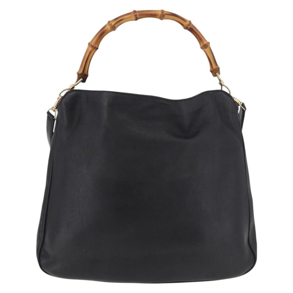 GUCCI Bamboo Shoulder Bag Leather 2way Black Gold 001 3444 1577 Auth 189938