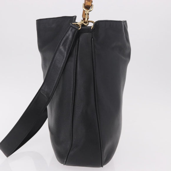 GUCCI Bamboo Shoulder Bag Leather 2way Black Gold 001 3444 1577 Auth 189938
