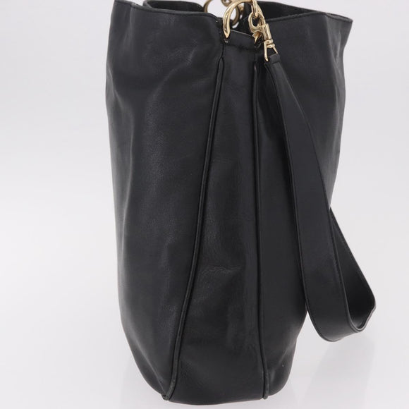GUCCI Bamboo Shoulder Bag Leather 2way Black Gold 001 3444 1577 Auth 189938