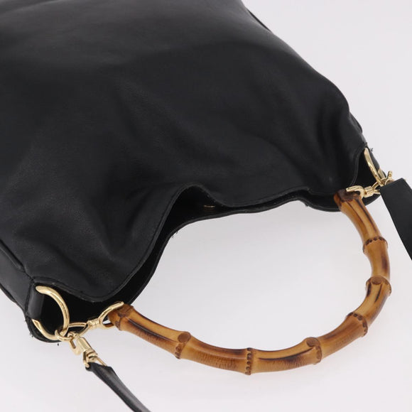 GUCCI Bamboo Shoulder Bag Leather 2way Black Gold 001 3444 1577 Auth 189938