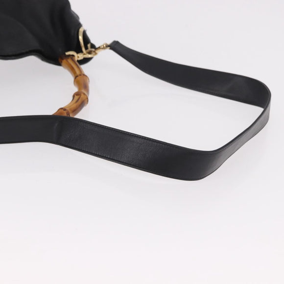 GUCCI Bamboo Shoulder Bag Leather 2way Black Gold 001 3444 1577 Auth 189938