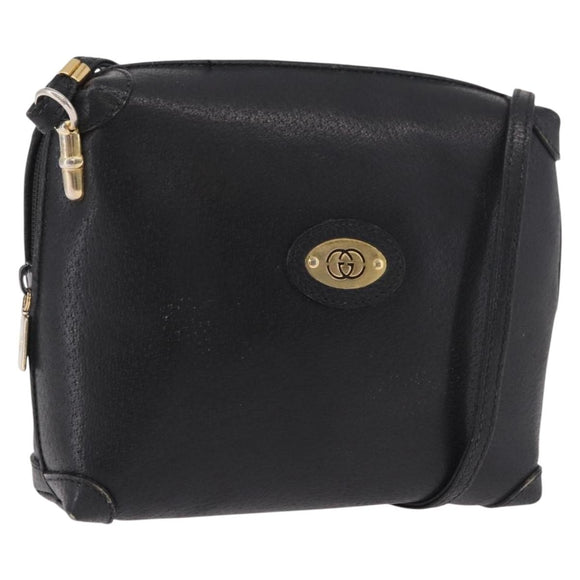 GUCCI Shoulder Bag Leather Black Gold 07 37 4916 Auth 189941