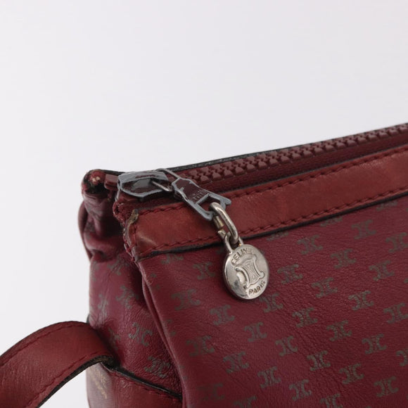 CELINE Macadam Shoulder Bag Leather Bordeaux Gold Auth 189944
