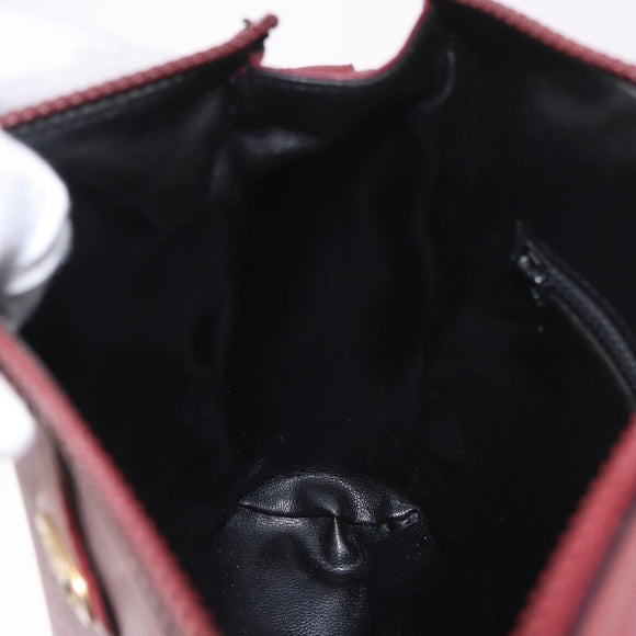 CELINE Macadam Shoulder Bag Leather Bordeaux Gold Auth 189944