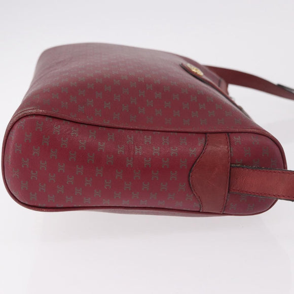 CELINE Macadam Shoulder Bag Leather Bordeaux Gold Auth 189944