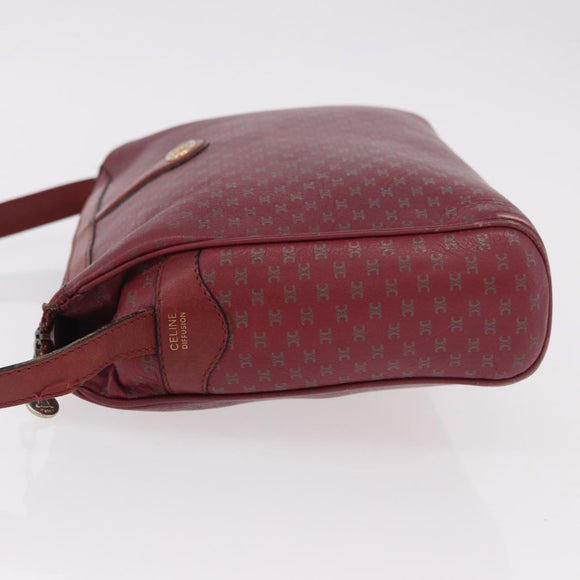 CELINE Macadam Shoulder Bag Leather Bordeaux Gold Auth 189944