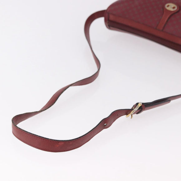 CELINE Macadam Shoulder Bag Leather Bordeaux Gold Auth 189944