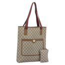 GUCCI GG Supreme Web Sherry Line Tote Bag PVC Beige Gold Auth 189947-1
