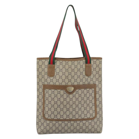 GUCCI GG Supreme Web Sherry Line Tote Bag PVC Beige Gold Auth 189947