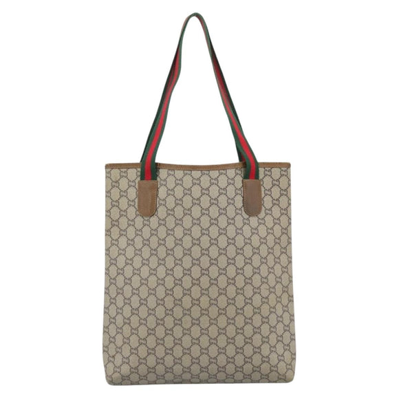 GUCCI GG Supreme Web Sherry Line Tote Bag PVC Beige Gold Auth 189947