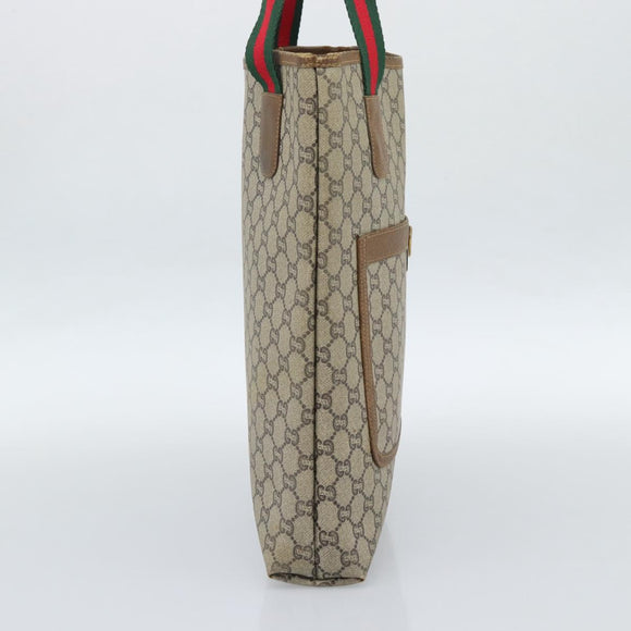 GUCCI GG Supreme Web Sherry Line Tote Bag PVC Beige Gold Auth 189947