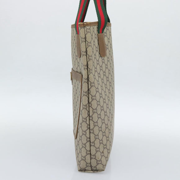 GUCCI GG Supreme Web Sherry Line Tote Bag PVC Beige Gold Auth 189947