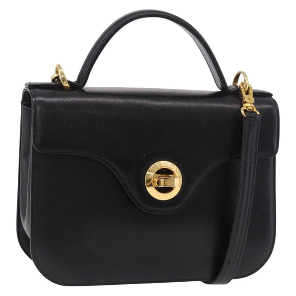 GIVENCHY Hand Bag Leather 2way Black Gold Auth 189948A
