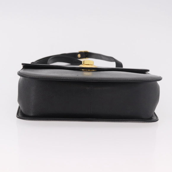 GIVENCHY Hand Bag Leather 2way Black Gold Auth 189948A