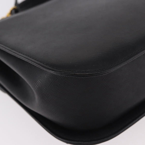 GIVENCHY Hand Bag Leather 2way Black Gold Auth 189948A