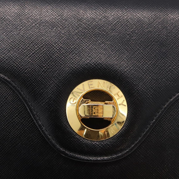 GIVENCHY Hand Bag Leather 2way Black Gold Auth 189948A
