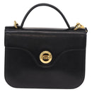 GIVENCHY Hand Bag Leather 2way Black Gold Auth 189948A-2
