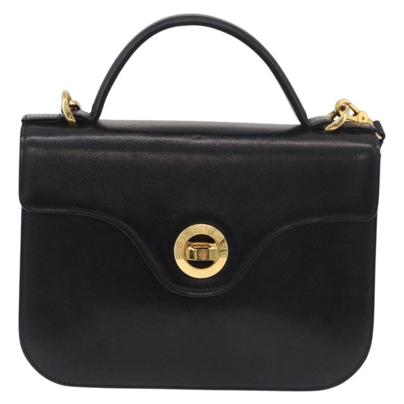 GIVENCHY Hand Bag Leather 2way Black Gold Auth 189948A