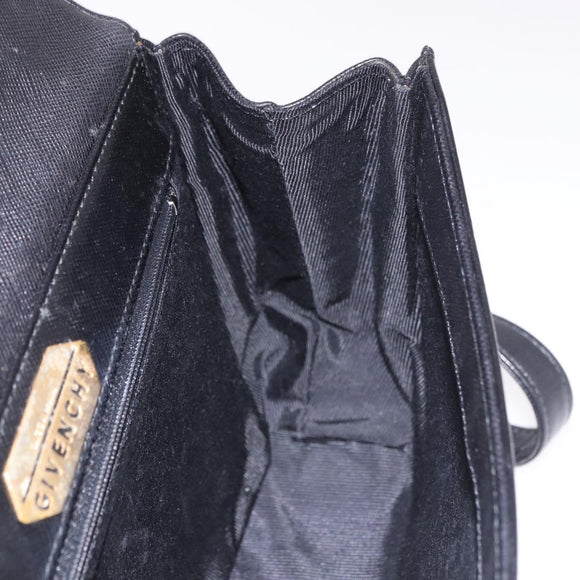 GIVENCHY Hand Bag Leather 2way Black Gold Auth 189948A
