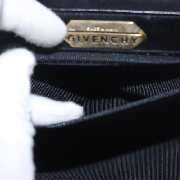 GIVENCHY Hand Bag Leather 2way Black Gold Auth 189948A