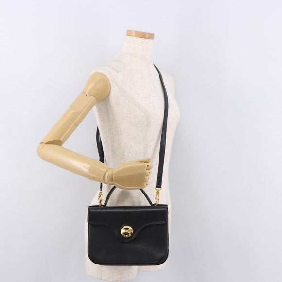 GIVENCHY Hand Bag Leather 2way Black Gold Auth 189948A