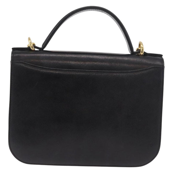GIVENCHY Hand Bag Leather 2way Black Gold Auth 189948A